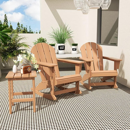 WO WESTIN OUTDOOR HDPE Laguna Outdoor Rocking Poly Adirondack Chair with Side Table 3-Piece Set, Teak