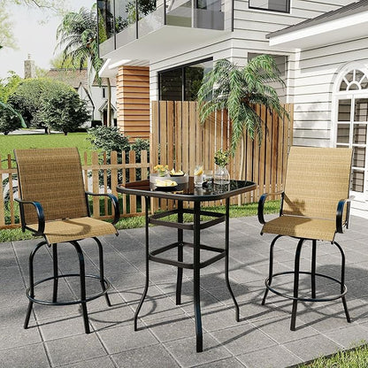 31.5 Inch Outdoor Patio Bar Table with Tempered Glass Top, Square High Top Pub Table All Weather Metal Frame for Balcony, Backyard, Poolside, Garden Furniture