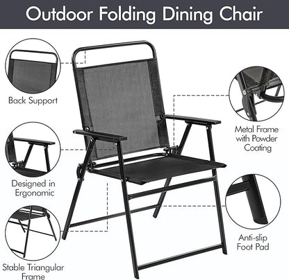 Yaheetech Outdoor Patio Chairs Set of 2, Folding Patio Chairs with Metal Frame, Armrests, Portable Dining Chairs for Camping, Lawn, Garden and Porch, Black