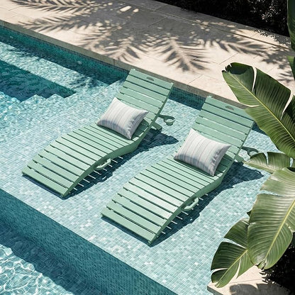 in-Pool Lounge Chairs Set of 2, Folding HDPE Pool Chairs Anti-Floating No Sandbags with Cup Holder & Handles, Outdoor Chaise Lounge for Poolside, Patio & Sun Deck(Mint)