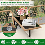 HAPPYGRILL Patio Rattan Loveseat, 2-Seat Wicker Chairs with Built-in Table - Photo 6