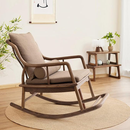 Rocking Chair Black Walnut Wood Patio Rocking Chairs Outdoor Rocking Chair & Indoor Rocker for Garden Patio Balcony Backyard Porch Rocker with Cushion and Backrest