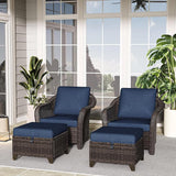 4 Pieces Patio Outdoor Conversation Furniture Set with Cushions, All-Weather Wicker Ottomans - Photo 8