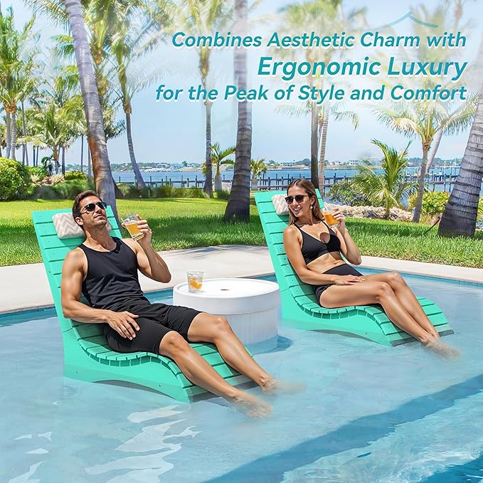 HDPS Pool Lounge Chairs, Use in Pools Lounge Chairs up to 10-Inches of Water, Chaise Chairs with Headrest, Lounge Chair Outdoor, Fade-Resistant Pool Lounger for Deck