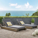 GDFStudio Outdoor Acacia Wood Chaise Lounge and Cushion Sets (Set of 2), Gray and Dark Gray - Photo 2