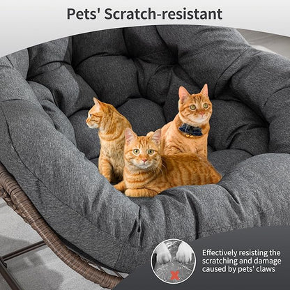 HOMEFUN Outdoor Patio Rocking Chairs Set of 2, Oversized Papasan Rock Chair Indoor with Padded Cushion - Rocker Egg Seat for Front Porch, Garden, Backyard Gray