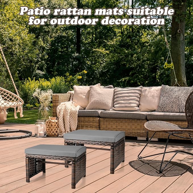 2 Pcs Patio Rattan Ottomans Outdoor Wicker Ottomans Patio Footstool Footrest with Removable Cushion Soft Zippered - Photo 7