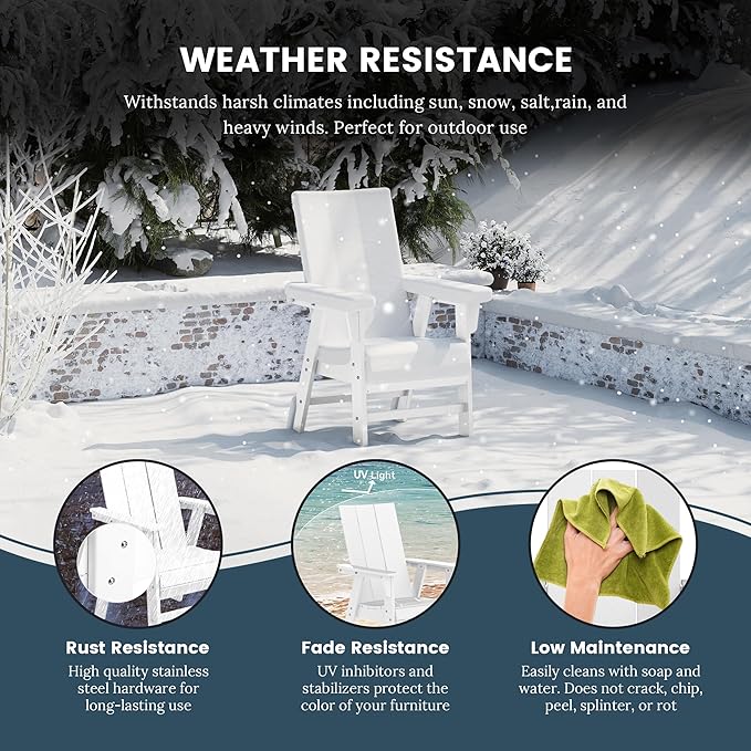 WO WESTIN OUTDOOR HDPE Shoreside Modern Curveback Adirondack Dining Chair,White