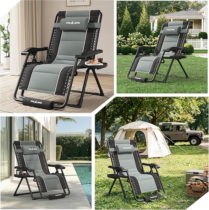 Amopatio Zero Gravity Reclining Patio Chair, XXL Foldable Lounge Chair with Removable Cup Holder/Headrest/Footrest - Photo 8