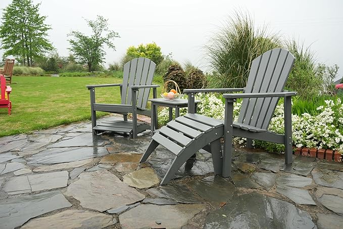 nevilywood HDPE Folding Ottoman - Adirondack Chair Footrest – Weather Resistant, Wood-Grain, Low-Maintenance-, Garden Patio Porch – Grey