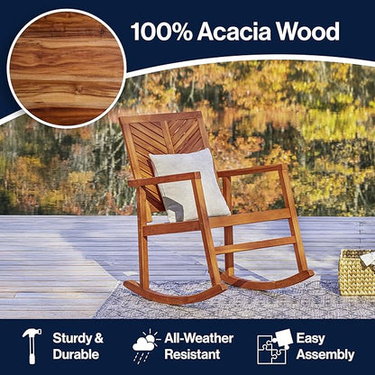 JONATHAN Y RCK100A Ned Modern Chevron-Back 300-Lbs Support Acacia Wood Patio Outdoor Rocking Chair for Garden, Lawn, Backyard, Pool, Deck, Beach, Firepit, Teak