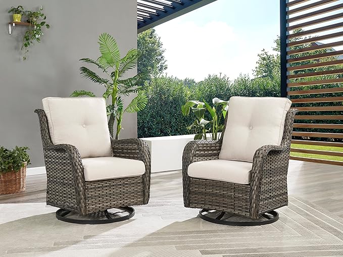Rilyson Wicker Rocking Chair Swivel Chairs - 2 Piece Rocker Patio Chairs Set Rattan Rocking Chair for Outdoor Porch Deck Garden Backyard (Mixed Grey/Beige)