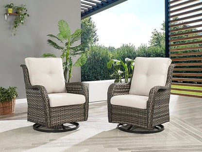 Rilyson Wicker Rocking Chair Swivel Chairs - 2 Piece Rocker Patio Chairs Set Rattan Rocking Chair for Outdoor Porch Deck Garden Backyard (Mixed Grey/Beige)