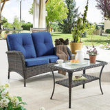 Belord Outdoor Wicker Loveseat Furniture Set of 4 with Coffee Table for Porch Deck Balcony - Photo 7