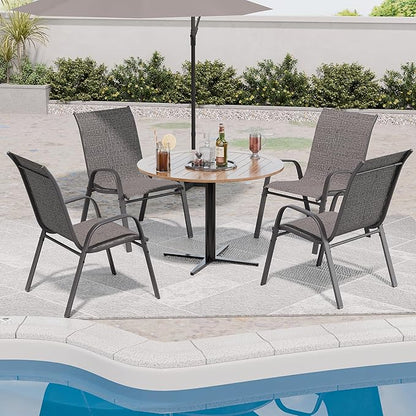 Patio Chairs, Stackable Outdoor Dining Chairs for All Weather, Metal Modern Outside Furniture Chair for Pool Side, Garden, Backyard Deck, Set of 4, Dark Grey