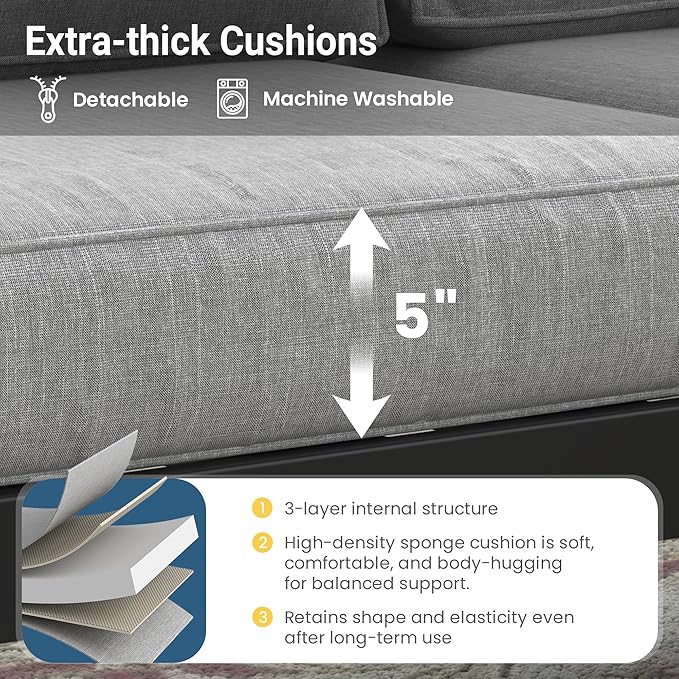 Solaste Aluminum Outdoor Patio Furniture Set, 7 Seats Patio Sectional Sofa with 5" Thick Cushion - Photo 5