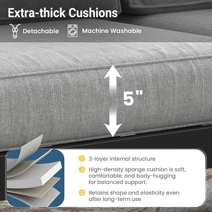 Solaste Aluminum Outdoor Patio Furniture Set, 7 Seats Patio Sectional Sofa with 5" Thick Cushion, Outdoor Patio Set with Coffee Table for Porch, Backyard, Deck, Yard, Light Grey
