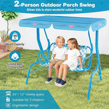KOTEK Kids Patio Swing, 2-Seater Outdoor Hanging Bench with Adjustable Canopy, Safety Belt & Curved Armrest - Photo 2