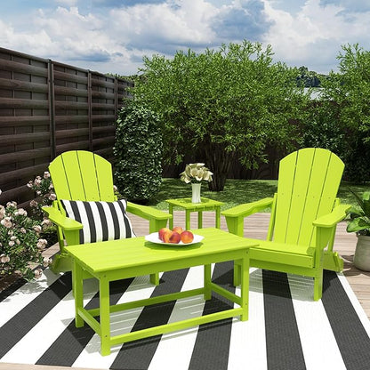 Costaelm 4-Piece Set Outdoor/Patio Poly Adirondack Chairs with a Coffee and a Side Table (2 Seater), Lime