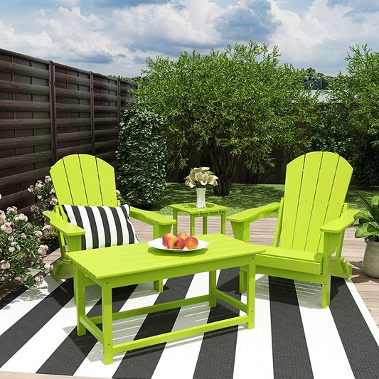 Costaelm 4-Piece Set Outdoor/Patio Poly Adirondack Chairs with a Coffee and a Side Table (2 Seater), Lime