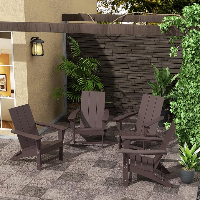 WestinTrends Ashore Modern Outdoor Folding Adirondack Chair (Set of 4), Dark Brown