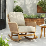 Outdoor Wooden Rocking Chair, Patio Rocking Chair with Soft Cushions & Wood Leg - Photo 8