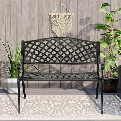 Clihome Patio Bench Garden Benches for Outdoors Cast Aluminium Park Bench Metal Porch Bench Front Porch Bench for Outdoor for Balcony, Porch, Backyard, Garden
