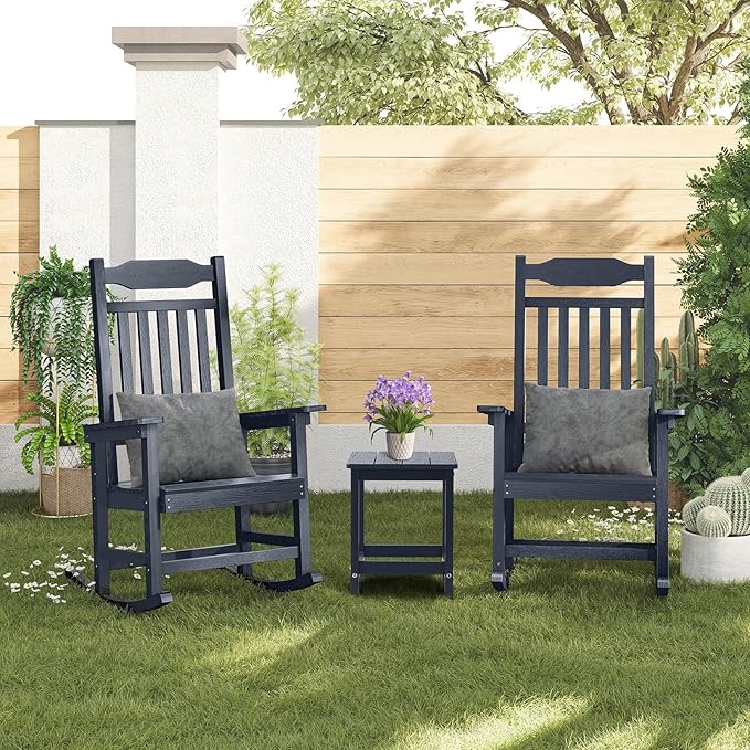 ONBRILL Outdoor Side Table Set of 2, Adirondack Small End Table, Indoor & Outdoor Use, HDPS Weather Resistant/Easy Maintenance for Patio, Pool, Deck, Porch, Garden, Shower, Outside- (2, Blue)