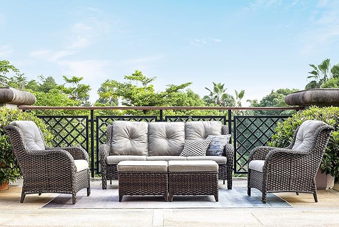 Rilyson Outdoor Furniture Set, 5-Piece Patio Rattan Wicker Sectional Sofa Set with 3-Seat Couch, 2 Armchairs - Photo 6