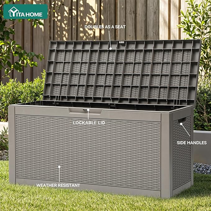 YITAHOME 60 Gallon Outdoor Storage Box, Large Water Resistant Resin Deck Box - Photo 4