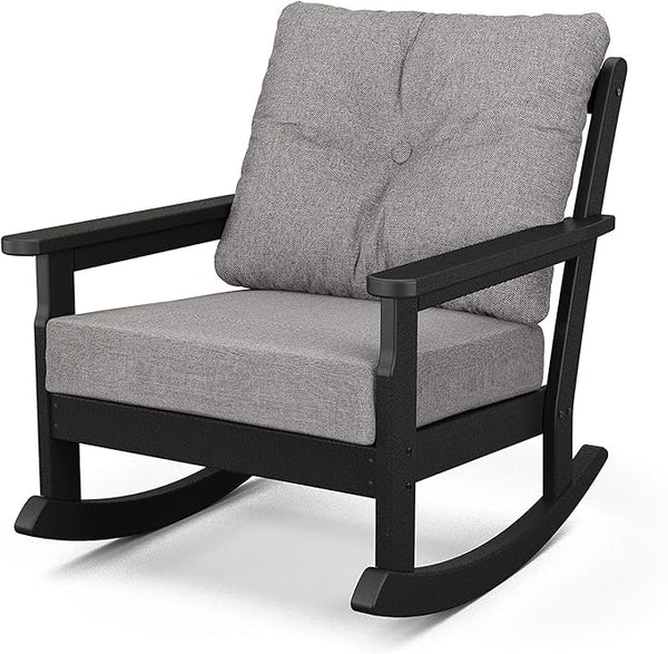 Polywood® Vineyard Rocking Chair, Black/Grey Mist - Photo 1