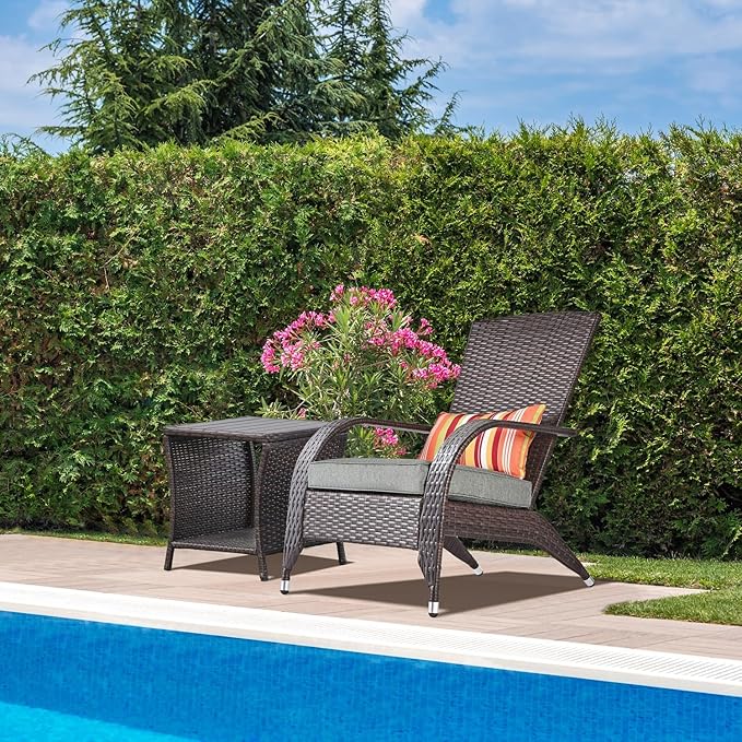 Wicker Adirondack Chair Fire Pit Chairs Oversized Comfy Patio Chairs Outdoor Wicker Rattan Chairs with Cushion Grey Low Deep Seating High Back with Pillow for Outside Backyard Deck Porch Lawn