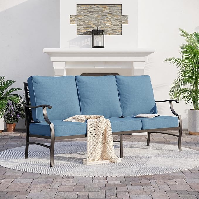 Metal Patio Sofa with 5.75" Extra Thick Cushion - Photo 2