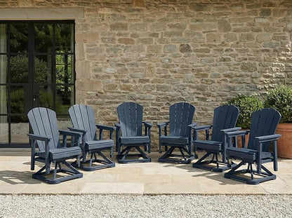 HDPE Swivel Glider Chair Outdoor, Weather Resistant Adirondack Outside Rocking Chair, Wooden Textured Outdoor Swivel Chair Set of 6 for Porch, Balcony, Poolside, Backyard (Navy Blue)