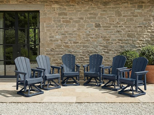 HDPE Swivel Glider Chair Outdoor, Weather Resistant Adirondack Outside Rocking Chair, Wooden Textured Outdoor Swivel Chair Set of 6 for Porch, Balcony, Poolside, Backyard (Navy Blue)