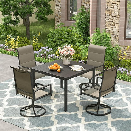 VICLLAX Outdoor Patio Dining Table for 4, Metal Square Patio Table with Umbrella Hole for Backyard Porch, Black 40.2"