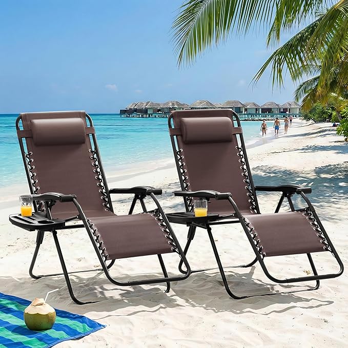 Homall Zero Gravity Chair Patio Folding Lawn Outdoor Lounge Gravity Camp Reclining Lounge Chair with Cup Holder Pillows - Photo 2