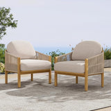Christopher Knight Home Grotta Acacia Wood Patio Accent Chair Set of 2, Wooden Lounge Chair Outdoor - Photo 3