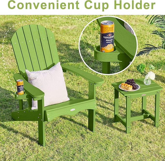 Y&M Adirondack Chair, Lime Fire Pit Chairs, Outdoor Patio Chairs with Cup Holder, Weather Resistant HDPE Wooden Textured Patio Chairs, Perfect for Garden, Lawn, Deck, or Poolside