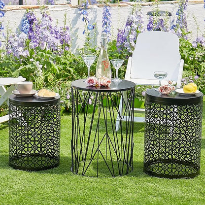 Y&M Set of 3 Black Round Nesting Tables, Multifunctional Coffee Table End Table, Side Table for Indoor, Outdoor Garden Stool-Carbon Black(Ship from US)