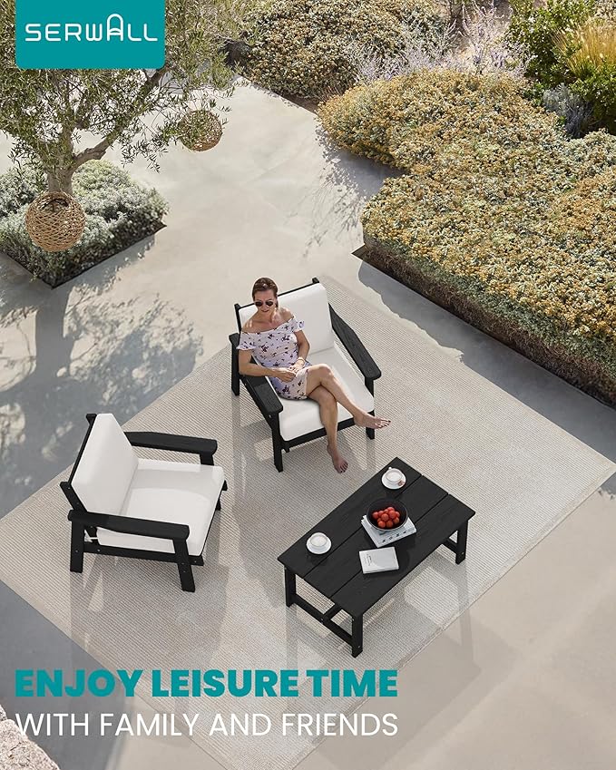 SERWALL HDPE Outdoor Couch Set of 2, All-Weather Wood-Like Patio Furniture Set - Photo 3