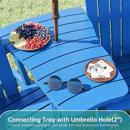 Shintenchi Adirondack Chairs Set of 2,HDPE Adirondack Chairs w/Removable Tablelop & Umbrella Hole,All-Weather Wooden Textured Plastic Outdoor Chairs w/Cup Holders for Garden Backyard Pool,Blue