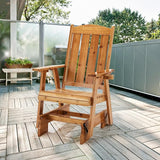 HOMREST Wooden Patio Glider Chair with Cup Holders Heavy Duty 700LBS Outdoor Rocking Chair with Ergonomic Deep - Photo 2