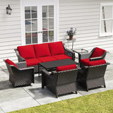 7 Pieces Outdoor Conversation Furniture Set - 77" Patio Sofa, 2 Armchairs, 2 Swivel Glider Chairs, 1 Side Table - Photo 1