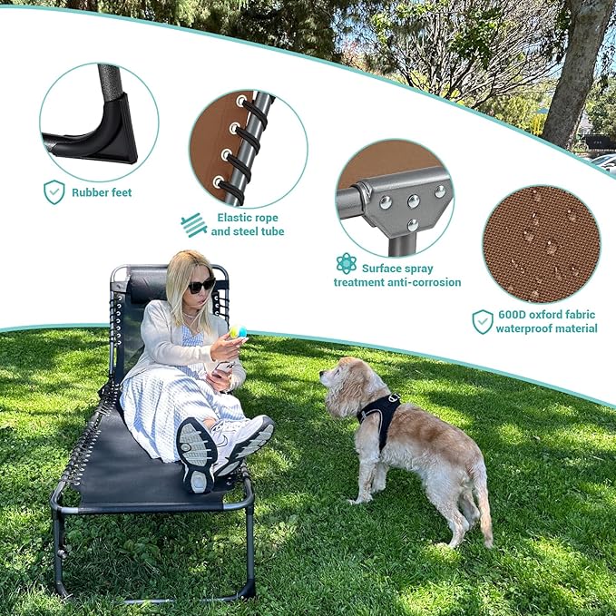 #WEJOY Folding Lounge Chair Outdoor, 5-Position Adjustable Sunbathing Tanning Chair with Shoulder Strap & Side Pocket - Photo 5