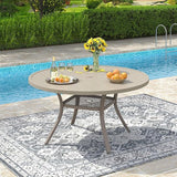 VICLLAX Round Patio Dining Table for 4-6, Outdoor Metal Dining Table with Umbrella Hole for Deck Lawn Garden Backyard - Photo 7