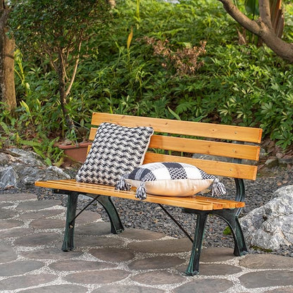 Gardenised Park Bench with Wooden Slats Seat and Backrest for 2 Persons Featuring Iron Frame and Legs - Perfect for Yard Patio Garden Balcony Deck Porch Playground and All Other Outdoor Spaces