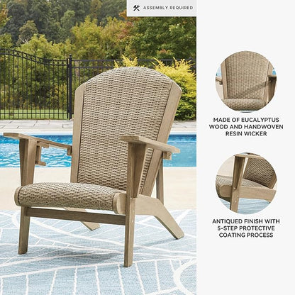 Signature Design by Ashley Bradstreet Bay Casual Outdoor Eucalyptus Wood Padded High Back Adirondack Chair with Handwoven Resin Wicker, Beige