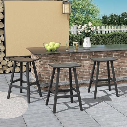 Costaelm All-Weather Bar Stools Set of 3, 29" Height Outdoor Bar Stools, Adirondack Poly Patio Bar Stool for Patio, Deck, Kitchen Counter and Garden, Gray