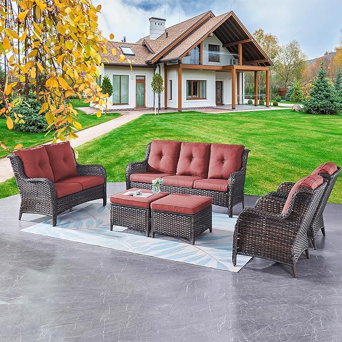 Rilyson Outdoor Patio Furniture Sofa Set - 6 Piece Rattan Wicker Patio Sectional Conversation Sets with 1 Sofa - Photo 1